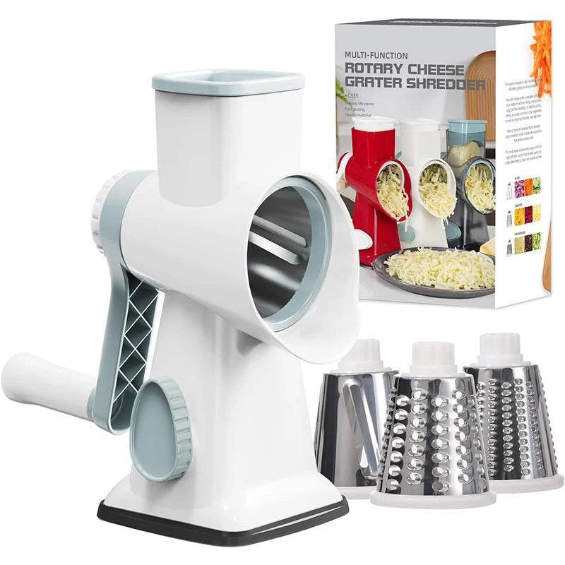 3-in-1 Rotary Grater & Slicer | Manual Vegetable Shredder for Cheese, Carrots, etc - PRO COOK GEAR