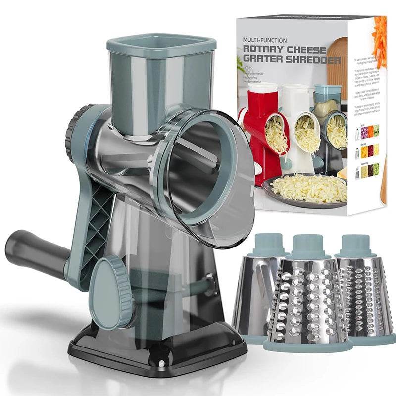 3-in-1 Rotary Grater & Slicer | Manual Vegetable Shredder for Cheese, Carrots, etc - PRO COOK GEAR