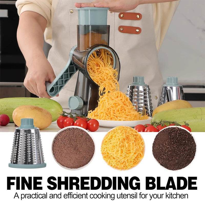 3-in-1 Rotary Grater & Slicer | Manual Vegetable Shredder for Cheese, Carrots, etc - PRO COOK GEAR