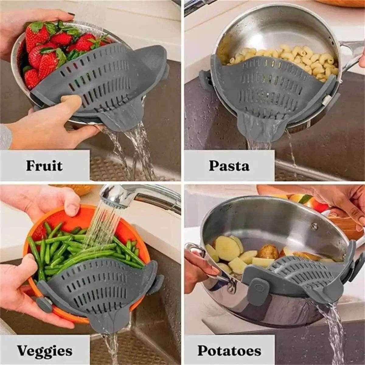 SnapStrain™ – Adjustable Clip-On Strainer for Pots & Bowls - PRO COOK GEAR