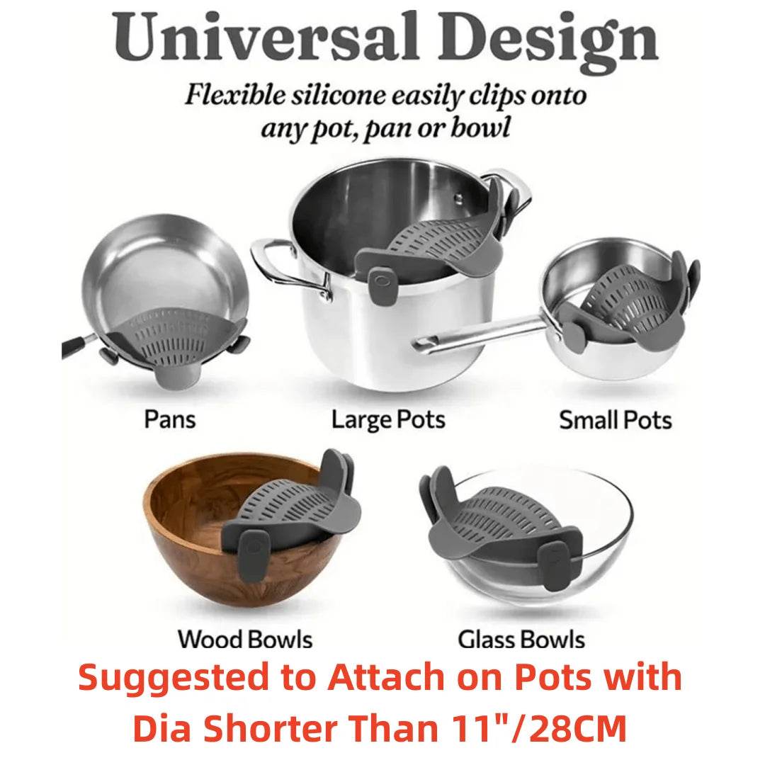 SnapStrain™ – Adjustable Clip-On Strainer for Pots & Bowls - PRO COOK GEAR