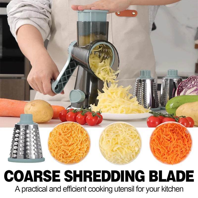 3-in-1 Rotary Grater & Slicer | Manual Vegetable Shredder for Cheese, Carrots, etc - PRO COOK GEAR