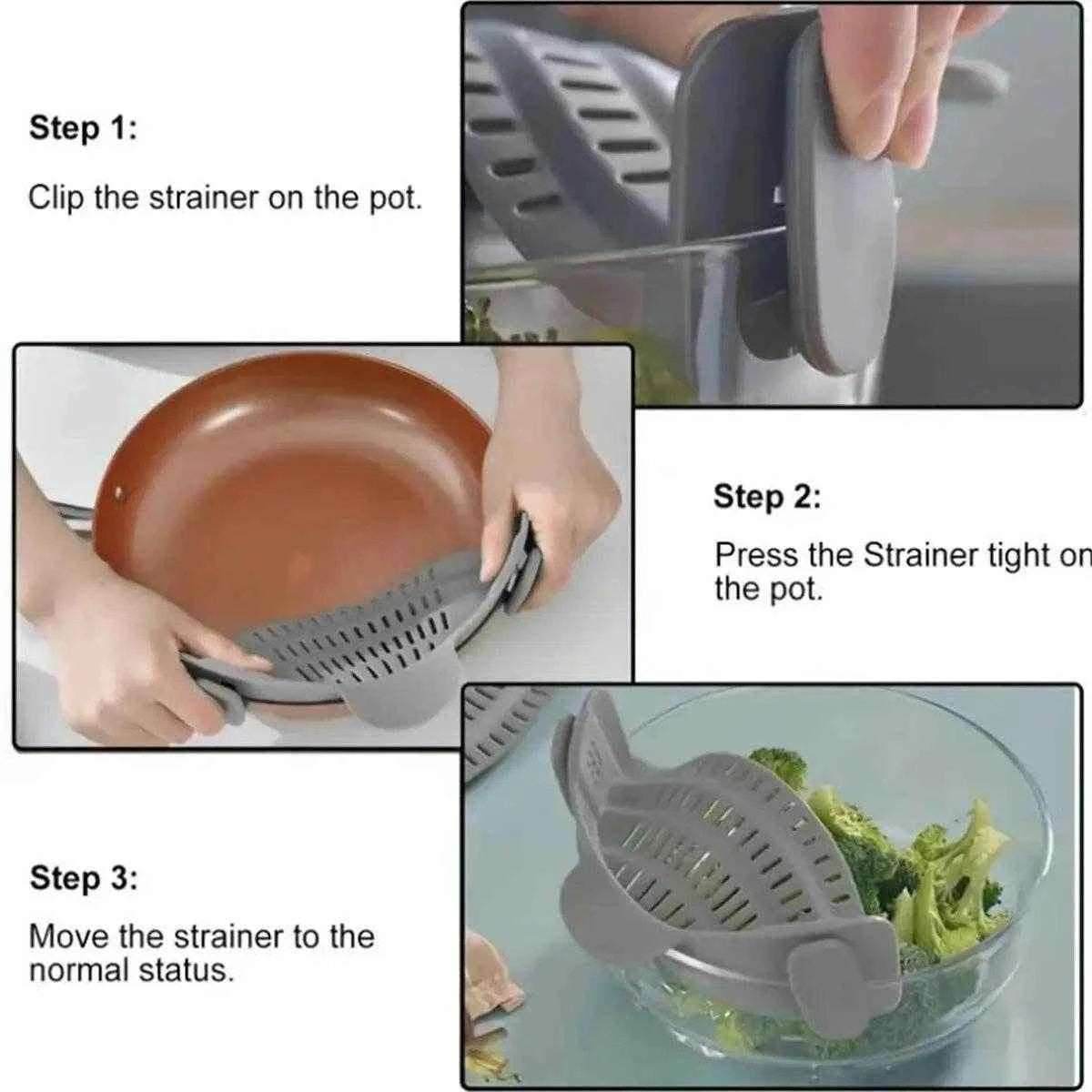 SnapStrain™ – Adjustable Clip-On Strainer for Pots & Bowls - PRO COOK GEAR