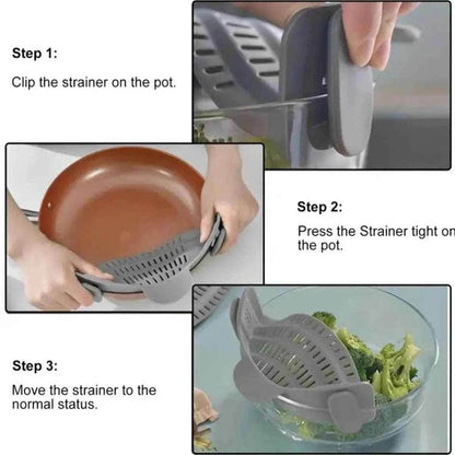 SnapStrain™ – Adjustable Clip-On Strainer for Pots & Bowls - PRO COOK GEAR